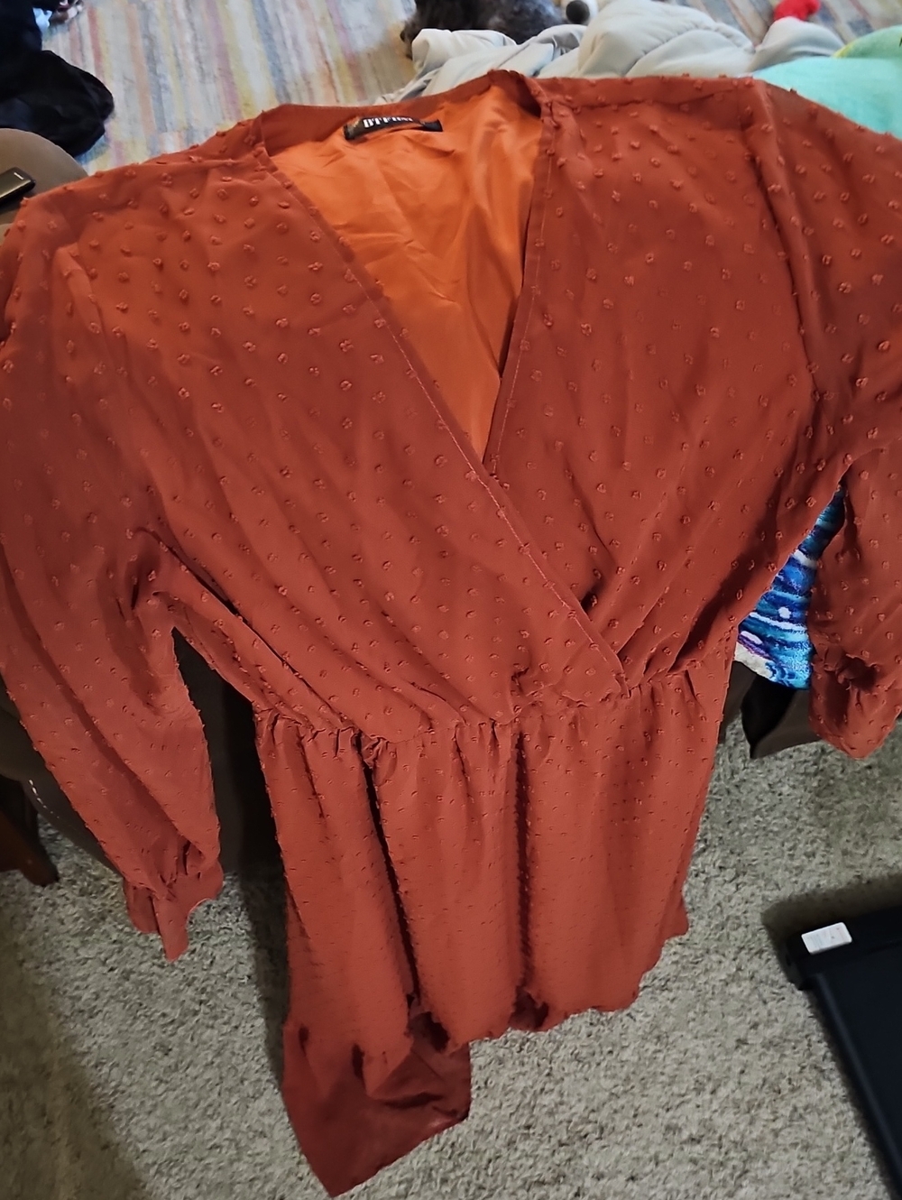 Rust Textured Wrap Midi Dress - Unknown Brand